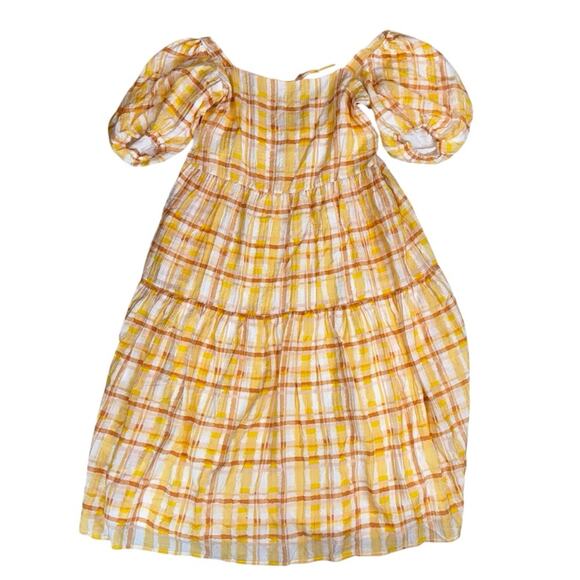 ASTR The Label Women's Ilana Yellow Plaid Midi Dress Puff Sleeve Open Back Large - Picture 4 of 9
